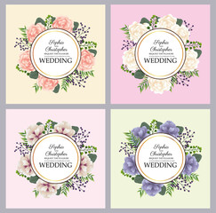 wedding Invitation with floral circulars frames