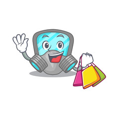 wealthy respirator mask cartoon character with shopping bags