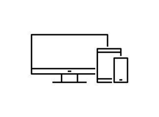 Monitor, tablet and smartphone. Set of vector outline icons.