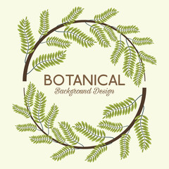 tropical leafs in circular frame and lettering botanical background design