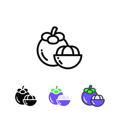 Ripe and fresh round mangosteen and slice fruit single silhouette flat outline color for food apps and website. Organic Fruit vegan, vegetarian icon Vector illustration Design  white background EPS10 