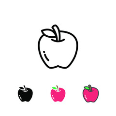 Ripe and fresh red apple fruit with single green leaf silhouette flat line color for food apps and website. Organic Fruit, vegan, vegetarian icon. Vector illustration Design on white background EPS10 