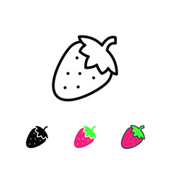 Ripe and fresh strawberry fruit or strawberries silhouette flat line color design for food apps and website. Organic Fruit, vegan, vegetarian icon Vector illustration Design on white background EPS10 