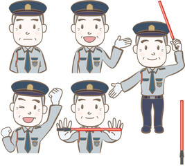 表情や仕草のセット、シニアの警備員、男性 、A