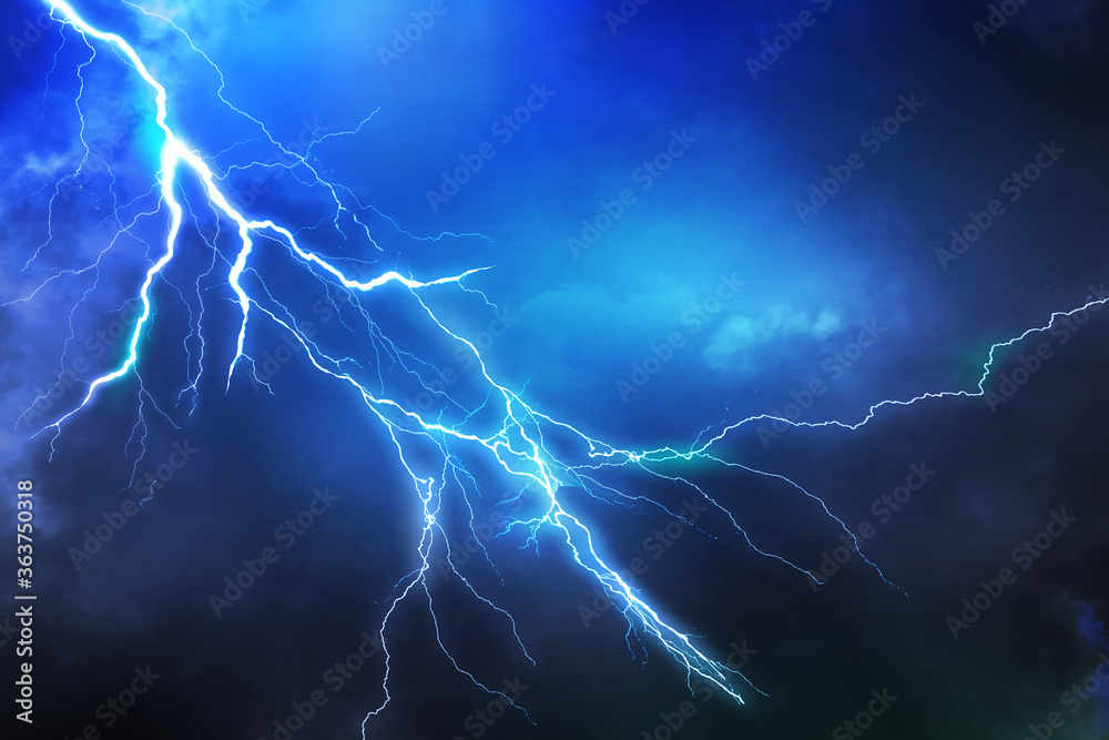 Wall mural lightning, thunder cloud dark cloudy sky, copy space for your text
