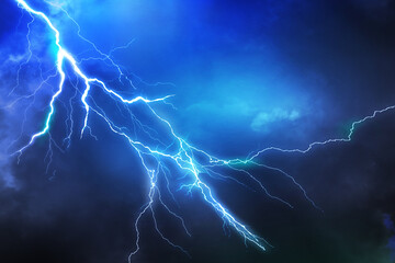 Fototapeta Lightning, thunder cloud dark cloudy sky, Copy space for your text obraz