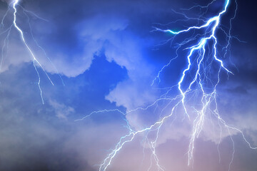 Naklejka na ściany i meble Lightning, thunder cloud dark cloudy sky, Copy space for your text