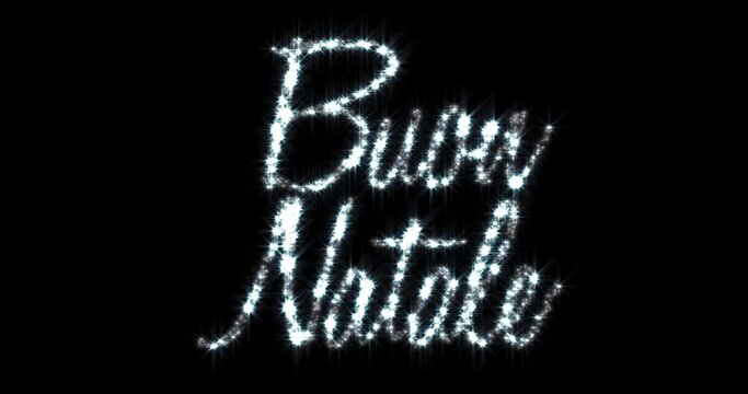 Animation of  Buon Natale written in shiny letter on black background