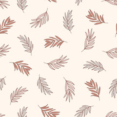 Palm leaves Seamless Pattern in a Trendy Minimal Style. Outline of a Tropical palm Background. Jungle Vector Ornament