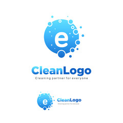 letter E clean wash water bubbles symbol logo vector