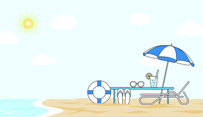 summer vacation: holiday season, relaxing time by the sea, editable stroke vector illustration