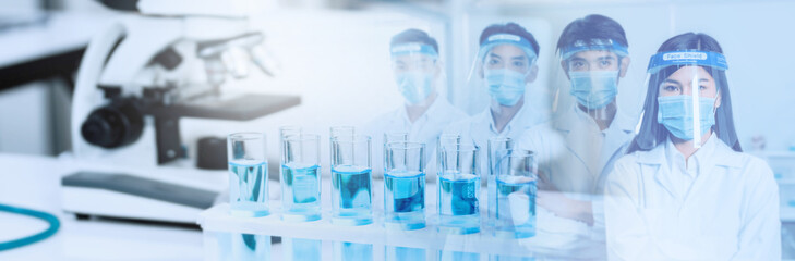 Doctors and medical staff teamgroup mixed with laboratory background Medical healthcare .double exposure
