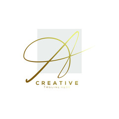 Minimalist Gold Signature Letter A Logo Design With Light Gray Square Background