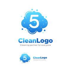 letter 5 clean wash water bubbles symbol logo vector