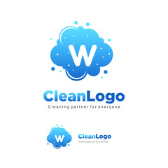 letter W clean wash water bubbles symbol logo vector
