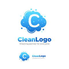 letter C clean wash water bubbles symbol logo vector