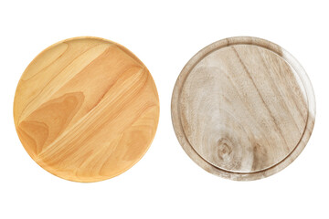 round wooden plate isolated on white background