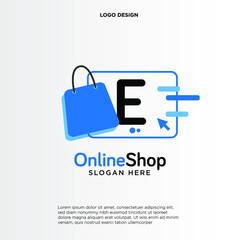 Initial E Shop Logo designs Template. Illustration vector graphic of letter G and shop bag combination logo design concept. Perfect for Ecommerce,sale, discount or store web element. Company emblem
