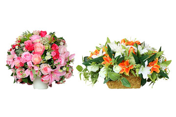 beautiful artificial flower in vase on white