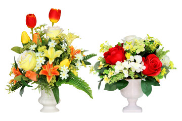 artificial flower in vase isolated on white