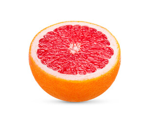 half pink orange or grapefruit with slice on white background