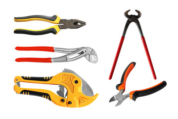 Old used tools collection isolated on white