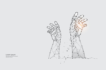 The particles, geometric art, line, and the dot of hand.