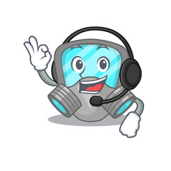 A stunning respirator mask mascot character concept wearing headphone