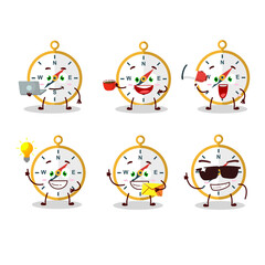 Compass cartoon character with various types of business emoticons