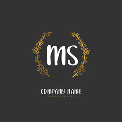 M S MS Initial handwriting and signature logo design with circle. Beautiful design handwritten logo for fashion, team, wedding, luxury logo.