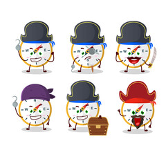 Cartoon character of compass with various pirates emoticons