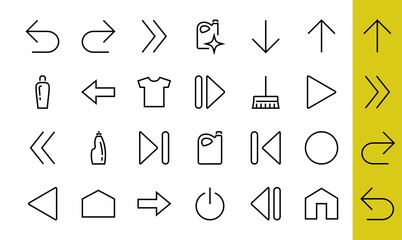 Set of line arrows, directions, arrows, contains icons such as pause, continuation, directly, to the right, Editable stroke. 480x480, On a white background, Vector illustration