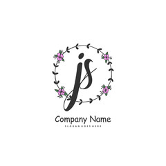 J S JS Initial handwriting and signature logo design with circle. Beautiful design handwritten logo for fashion, team, wedding, luxury logo.