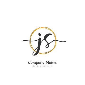 J S JS Initial handwriting and signature logo design with circle. Beautiful design handwritten logo for fashion, team, wedding, luxury logo.
