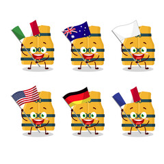 Obraz premium Life vest cartoon character bring the flags of various countries