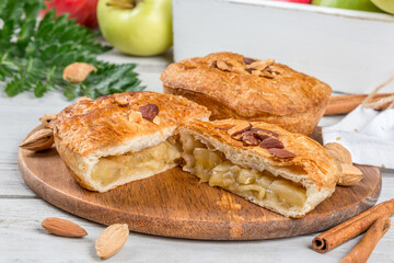 Baked pie with apples and nuts in the oven