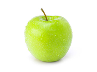 Green apple ( Granny smith ) with water drops isolated on white background with clipping path.