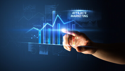 Hand touching AFFILIATE MARKETING button, business concept