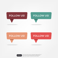 Set of follow us background design concept. Text bubbles with retro color. Flat vector illustration