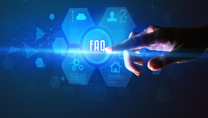 Hand touching FAQ inscription, new technology concept