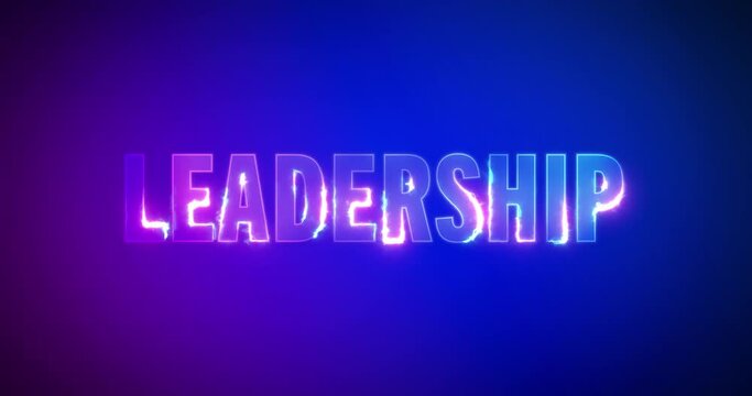 Leadership. Electric lightning words. Burning Logotype on purple blue background. High quality 4k footage