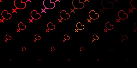 Dark Red, Yellow vector background with woman symbols.