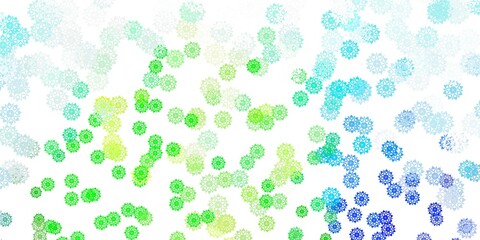 Light blue, green vector pattern with colored snowflakes.