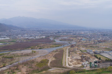 View of the Japanese city seen from the hill park