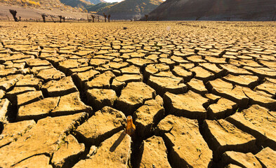 Dry reservoir due to the drought in Spain
