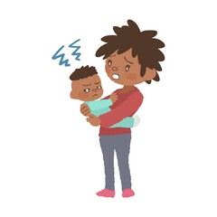 抱っこを嫌がる赤ちゃん（発達障害）とお母さんのイラスト