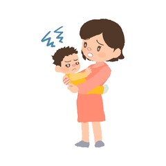 Fototapeta na wymiar 抱っこを嫌がる赤ちゃん（発達障害）とお母さんのイラスト