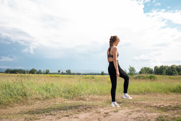 Young girl running jogging on outdoor. Exercise and Cross Country Exercise