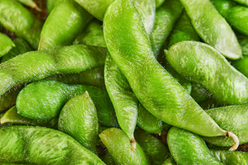 Edamame or soybeans background texture Close up