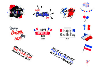 Bastille day french custom flat minimal typography icon